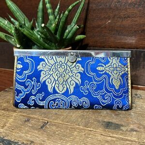 No Brand Tag Royal Blue and Gold Tapestry Wallet